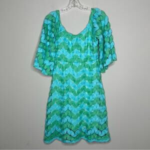 Judith March Chic Chevron Dress in Aqua & Green Medium